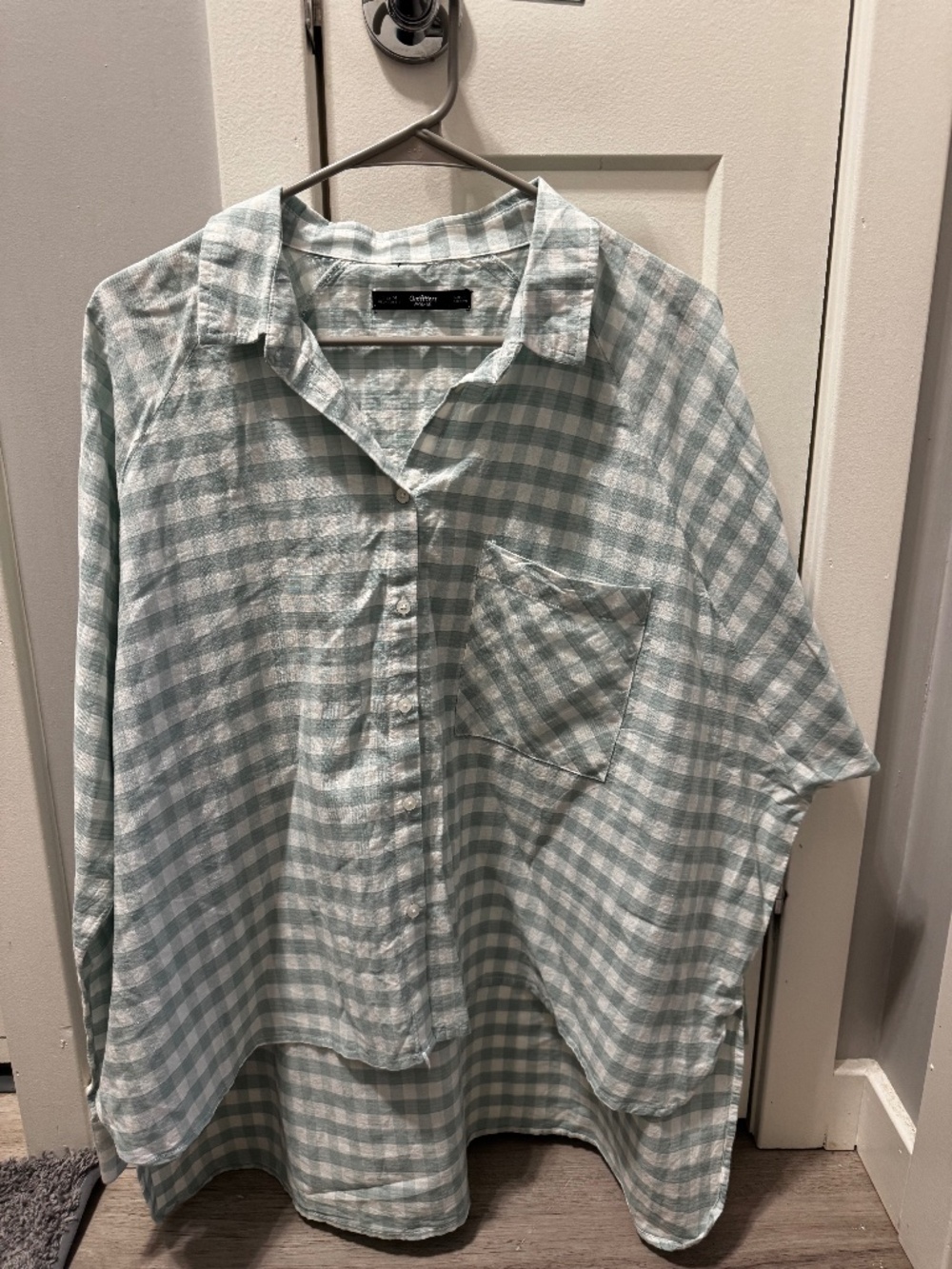 Check oversized button down shirt